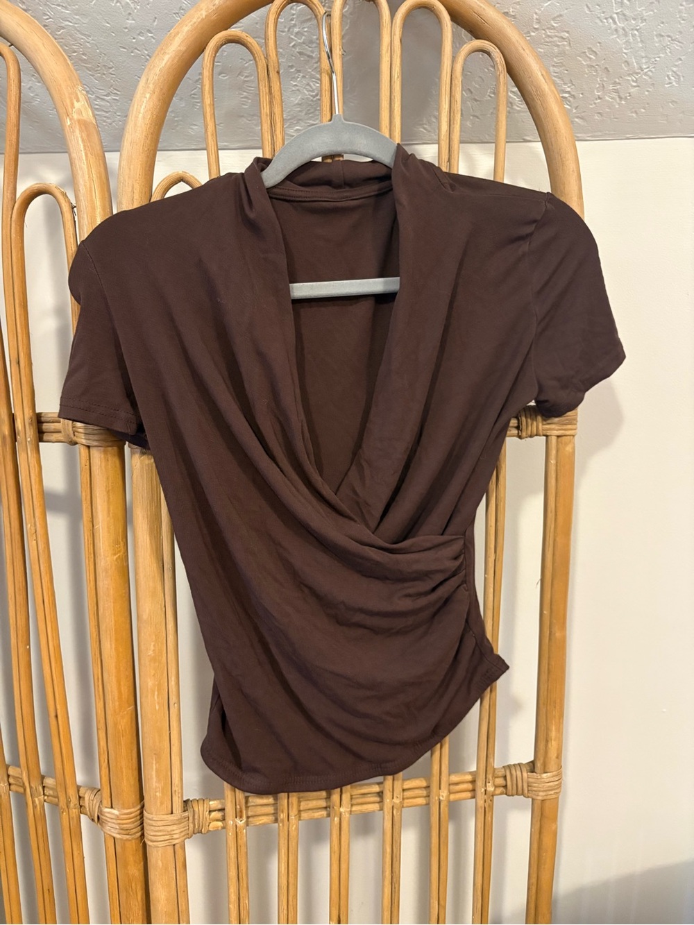 Draped V-Neck Short Sleeve Camisole in Dark Brown